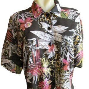 Vintage Women's Hawaiian Top Medium 1970's Wild Print Buttery Thin Judy Bond Med